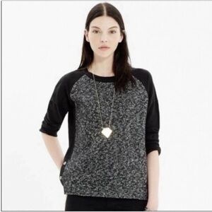 Madewell sweater gray black tweed front side buttons